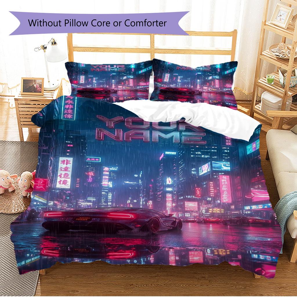 Name Custom Cyberpunk Pattern Bedding Set Quilt Cover Pillowcase Home Decor Gift (1 * Duvet Cover + 2 * Pillowcase, Without Core)