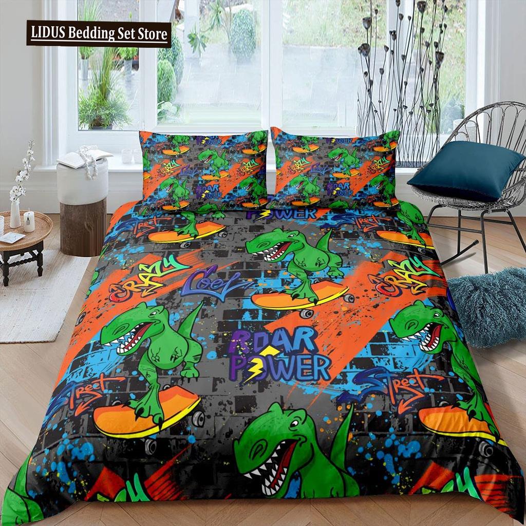 3D Dinosaur Duvet Cover Set Queen Size For Boys Dinosaur Bedding Set T-Rex Dinosaur Comforter Cover Bed Set Home Decor For Teens