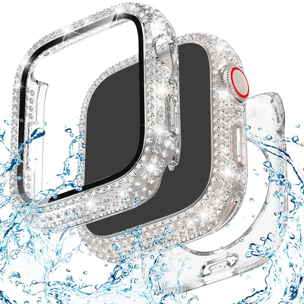 Glass+Bling Cover For Apple Watch Case 44 45mm 41mm 40mm 42mm 44 mm Diamond bumper+Screen Protector iwatch series10 9 8 7 5 6 SE