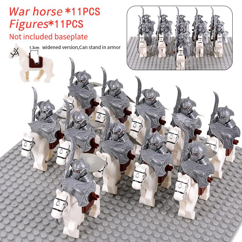 MOC Medieval Rohan Knights Soldiers Guard Army Lotr Cavalier Action Figures Mini Bricks Building Blocks DIY Toys for Kid Gifts