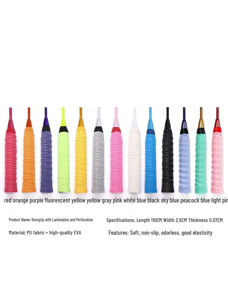 Elastic Perforated PU Leather Overgrip for Badminton, Tennis & Table Tennis Rackets, Fishing Rods with Ribbed Sweatband