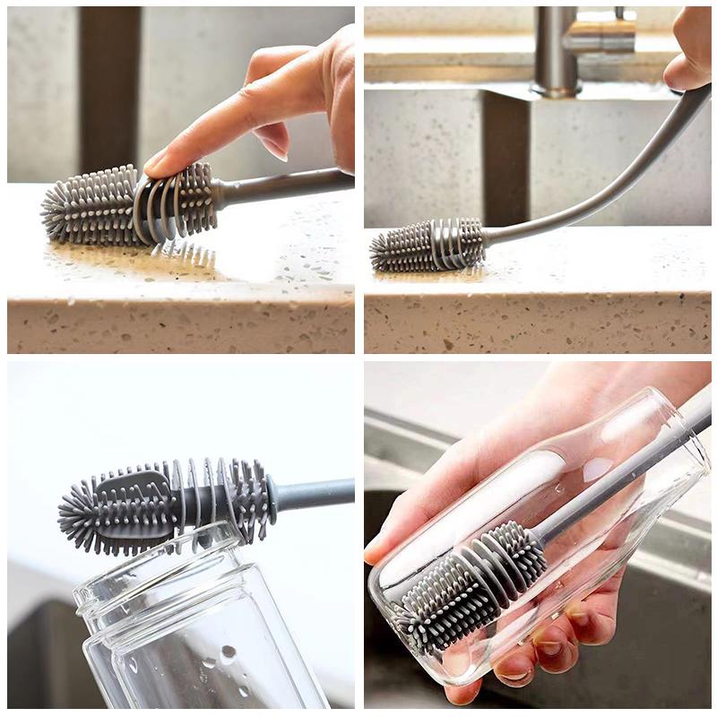 Silikonowa szczotka do kubków Szczotka do czyszczenia butelek na mleko Długi uchwyt Czyszczenie butelek na wodę Szczotka do czyszczenia szklanych kubków Narzędzia do czyszczenia kuchni