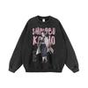 Unisex Oversized Cartoon Anime Print Washed Vintage Hoodie Cotton Long Sleeve Loose Fit Streetwear