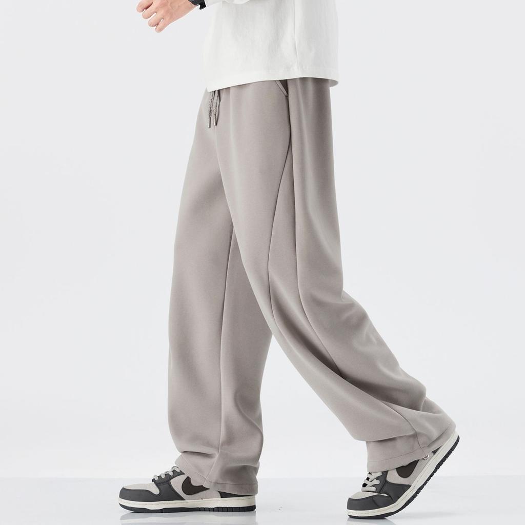 Retro trendy brand elastic waist sweatpants men's spring new loose wide-leg straight casual pants men