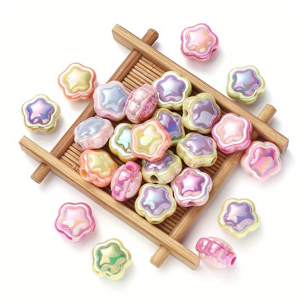 30pcs Y2K AB Colorful Flower Acrylic Beads with Large Holes for DIY Hair Ties, Bracelets & Phone Charms