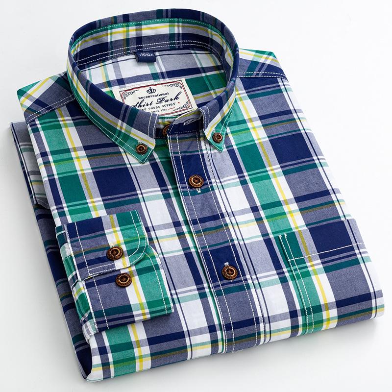 Men's Carbon Brushed Long-Sleeve Plaid Cotton Shirt