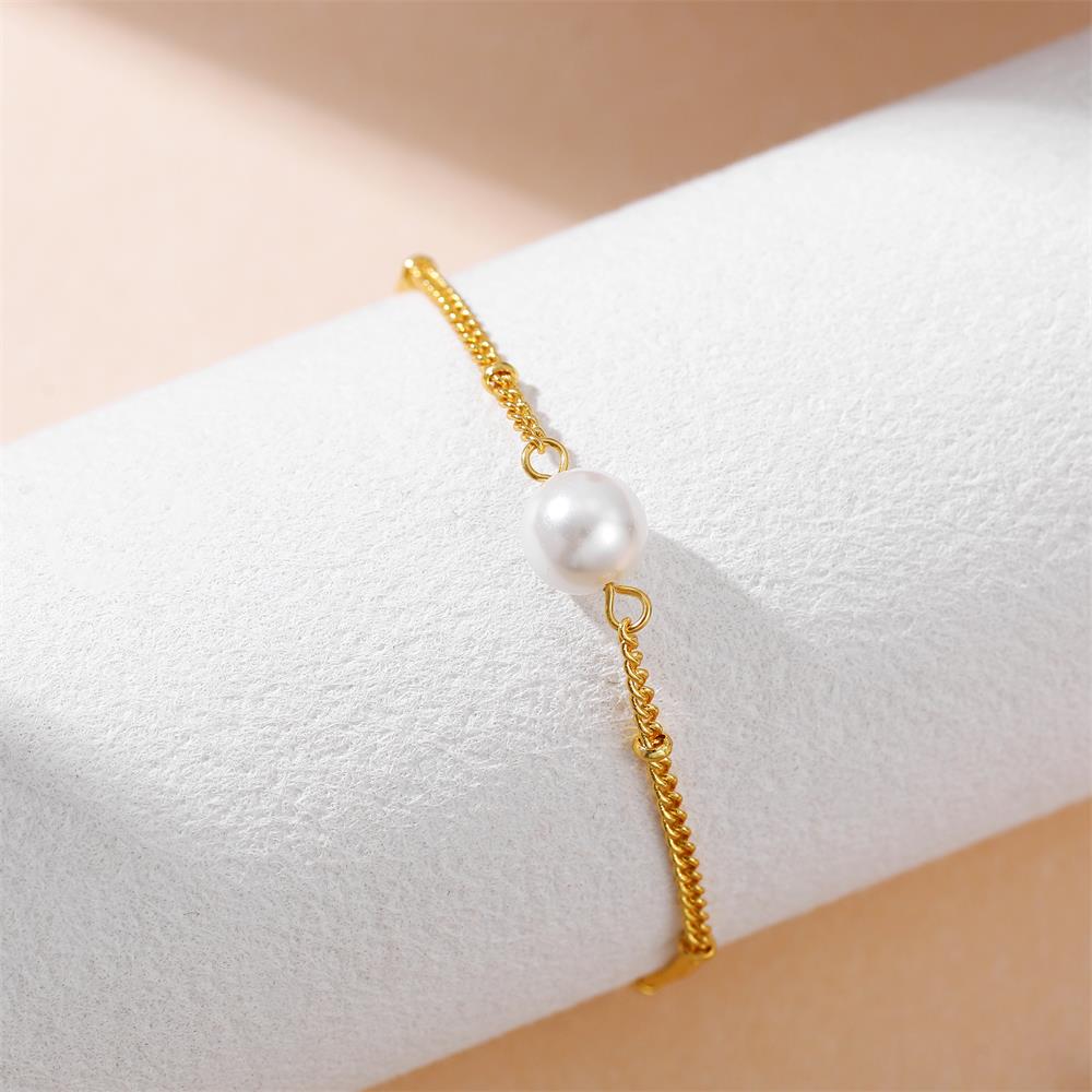New Minimalist Single Imitation Pearl Bracelet Stainless Steel Hypoallergenic Chain Bead Bracelets Elegant Jewelry Gift for Her
