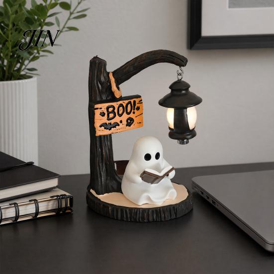 Gothic Witch Halloween Decoration Witch/Ghost LED Lamp, Resin Ornament with Warm Light for Home Decor Decor, Desktop Spooky Night Party Mysterious