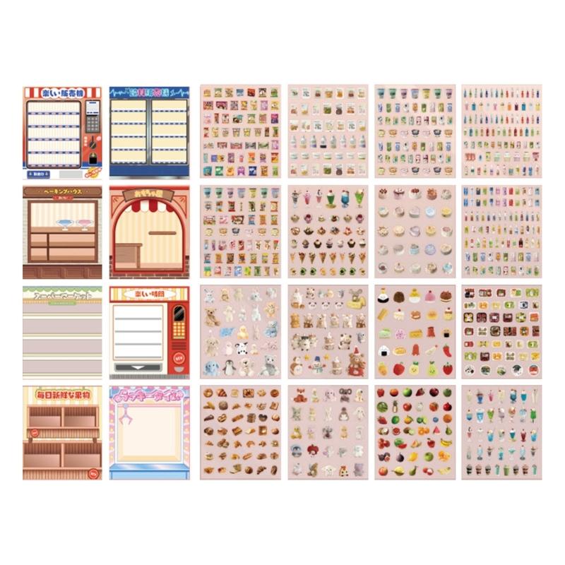 

3D Scene Sticker Cartoon Scenery Sticker Miniature Simulated Fruit Toy Store Scene Sticker for Scrapbooking Journal