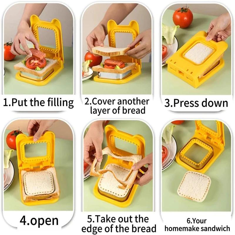 Sandwich Cutter & Sealer Flip Tool, Stainless Steel Circular Mold, For Kids Lunch Bread Toast, Safe DIY Baking Accessories