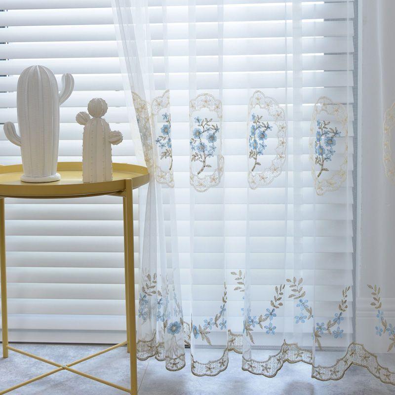 European Embroidered Gauze Curtain Curtain Mesh Finished White Yarn Door Curtain Bedroom Living Room Balcony