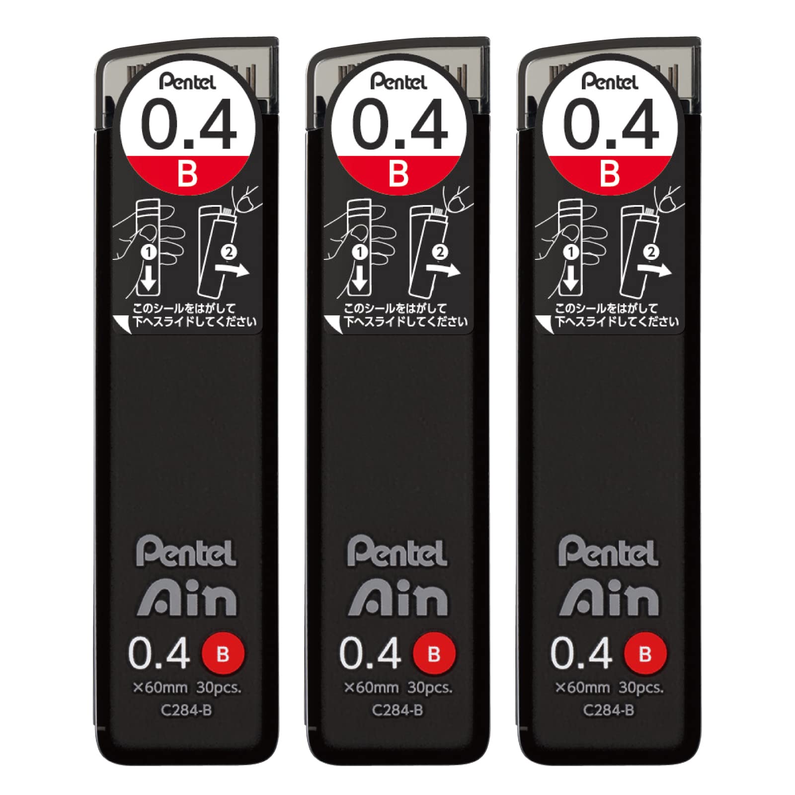 Pentel Ain Mechanical Pencil Lead, 0.4mm B, 3-pack, AMZ-XC284B3P