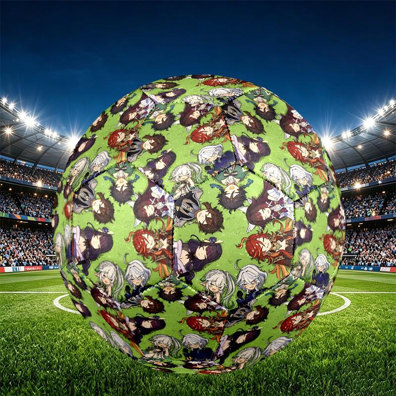 Genshin Impact Print Size 5 Soccer Ball, PU Wear Resistant Football for Match Training and Daily Practice, Birthday Gift for Soccer Fans