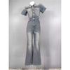 Trade Order Street Personality Temperament Royal Sister Tall Close-up Denim Short Sleeve Jumpsuit Single-Breasted Waist Hugging Long Dress Women