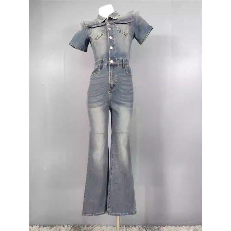 

Торговый заказ Уличный Личность Темперамент Королевская сестра Высокий Крупный план Джинсовый Комбинезон с коротким рукавом Однобортный Облегающий талию Длинное платье Женщины Cowboy blue L