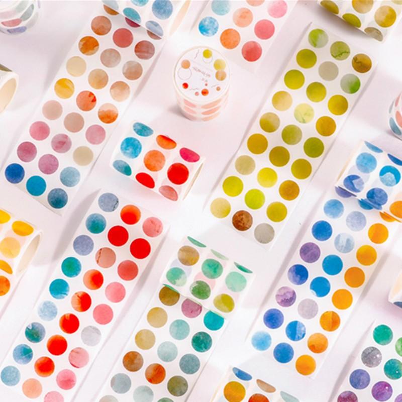 1 Roll Watercolor Polka Dot Sticker Junk Journaling Accessories Scrapbooking DIY Color Label Washi Sticker Stationery Suit