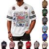 Men's Casual V Neck Sports T Shirt Short Sleeve Printed Athletic Tee Top with Graphic Design and Striped Sleeves for Everyday Wear
