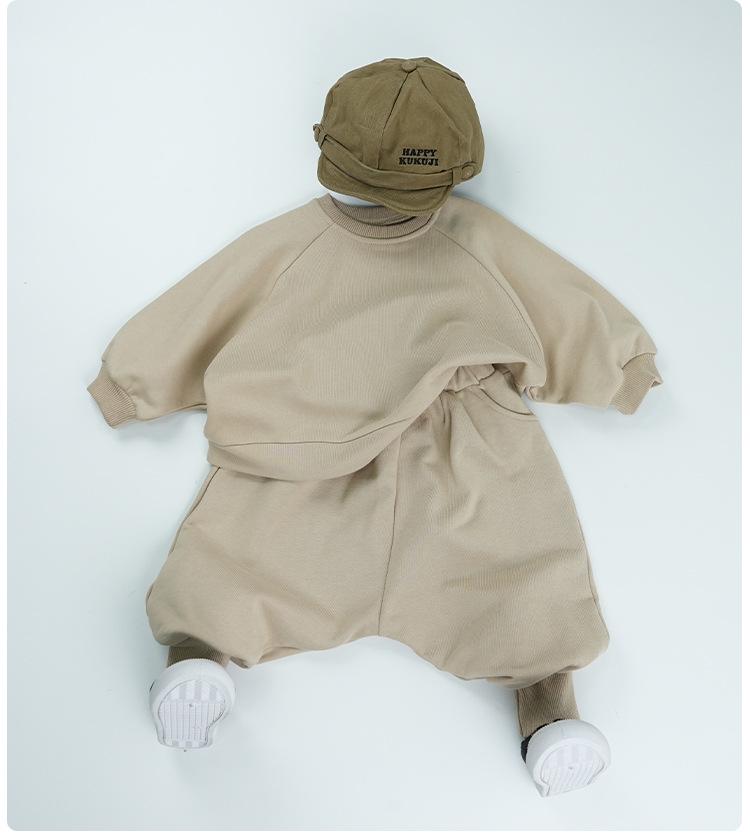Korean Style Unisex Baby Sweatshirt - Thick Pure Cotton, Trendy Round Neck for Spring & Autumn