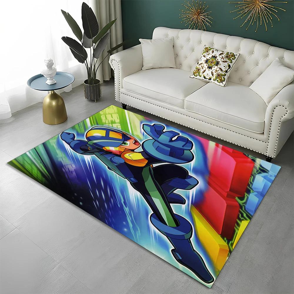 Retro Games Megaman Rockman Cartoon Carpet Rug for Home Living Room Bedroom Sofa Doormat Decor,Child Area Rug Non-slip Floor Mat