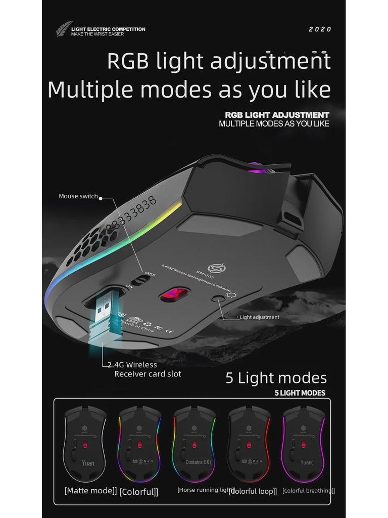 Viper BM600 Wireless RGB Gaming Mouse - Lightweight, Luminous Design for Office & E-Sports