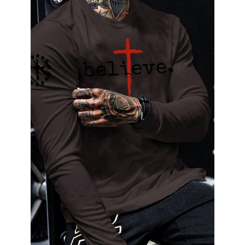 Spring Autumn Men's Casual Flag Printed Top Long Sleeve T-shirt Plus Size Men's Tees
