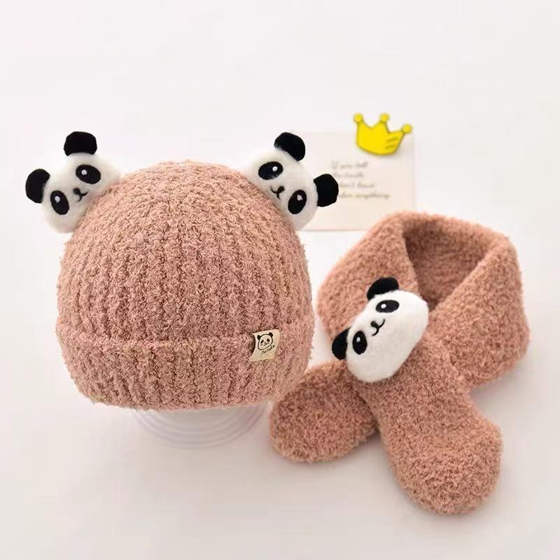 Red panda baby hat scarf integrated two-piece set autumn and winter baby boy and girl winter warm plush hat