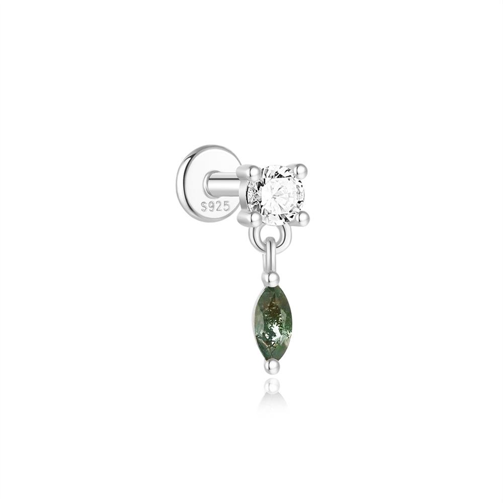CANNER 1PC Natural Water Grass Horse Eye Zircon 925 Silver Piercing Earrings For Women Ins Simple Green Moss Earring