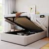 Upholstered Bed, Storage Bed Drawer with USB Type C Charging Headboard, Linen Material Bed Frame, Youth Bed 90x200 with Slatted Frame (With Mattress)