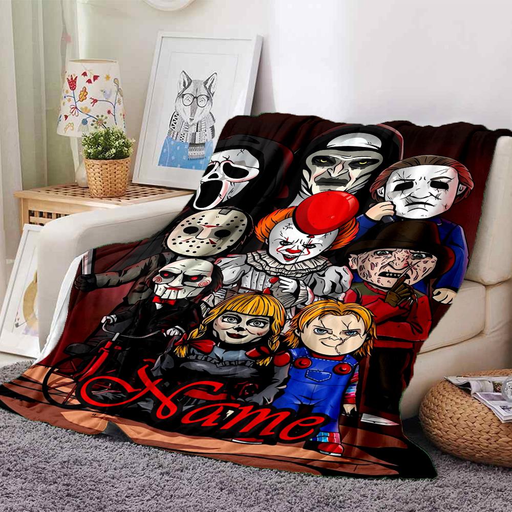 Custom Name Halloween horror Theme Printed Blanket - Perfect for Couch, Bed, Travel & Outdoor Use | Machine Washable, Cozy & Durable.