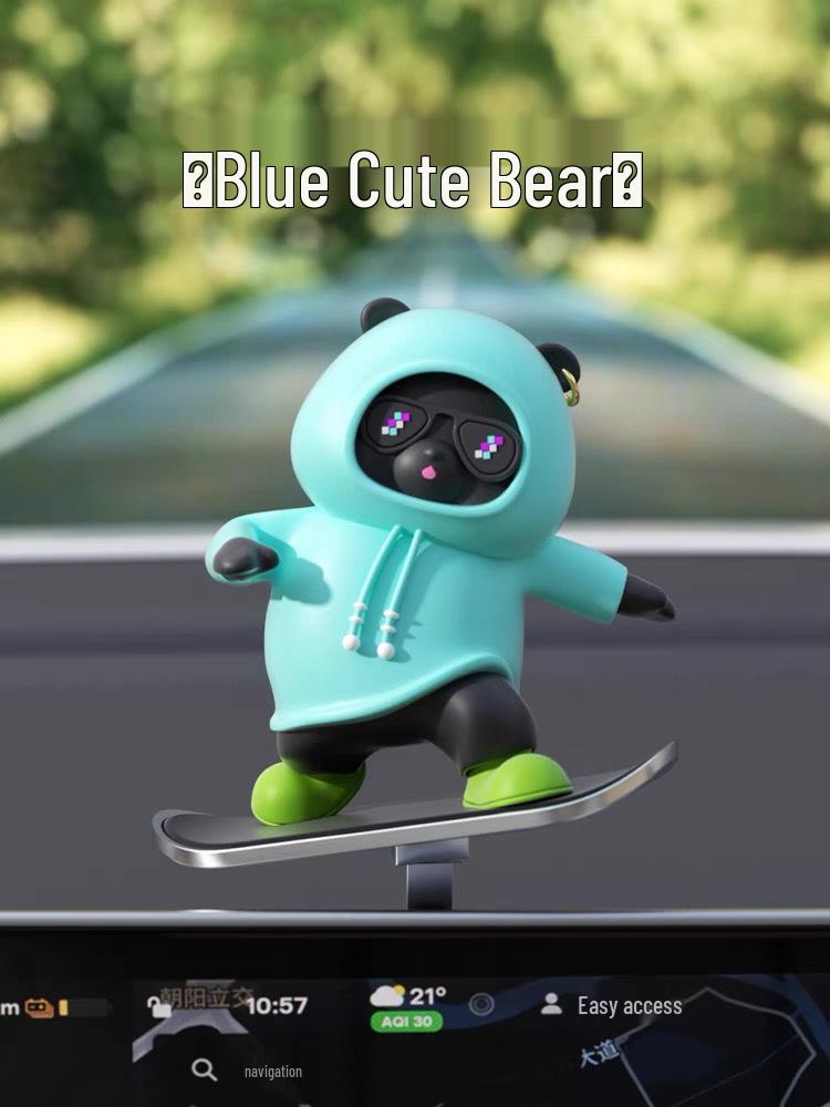 2025 Cross-Border Car Dashboard Bear Skateboard Ornament - Moving Cartoon Little Bear Decor