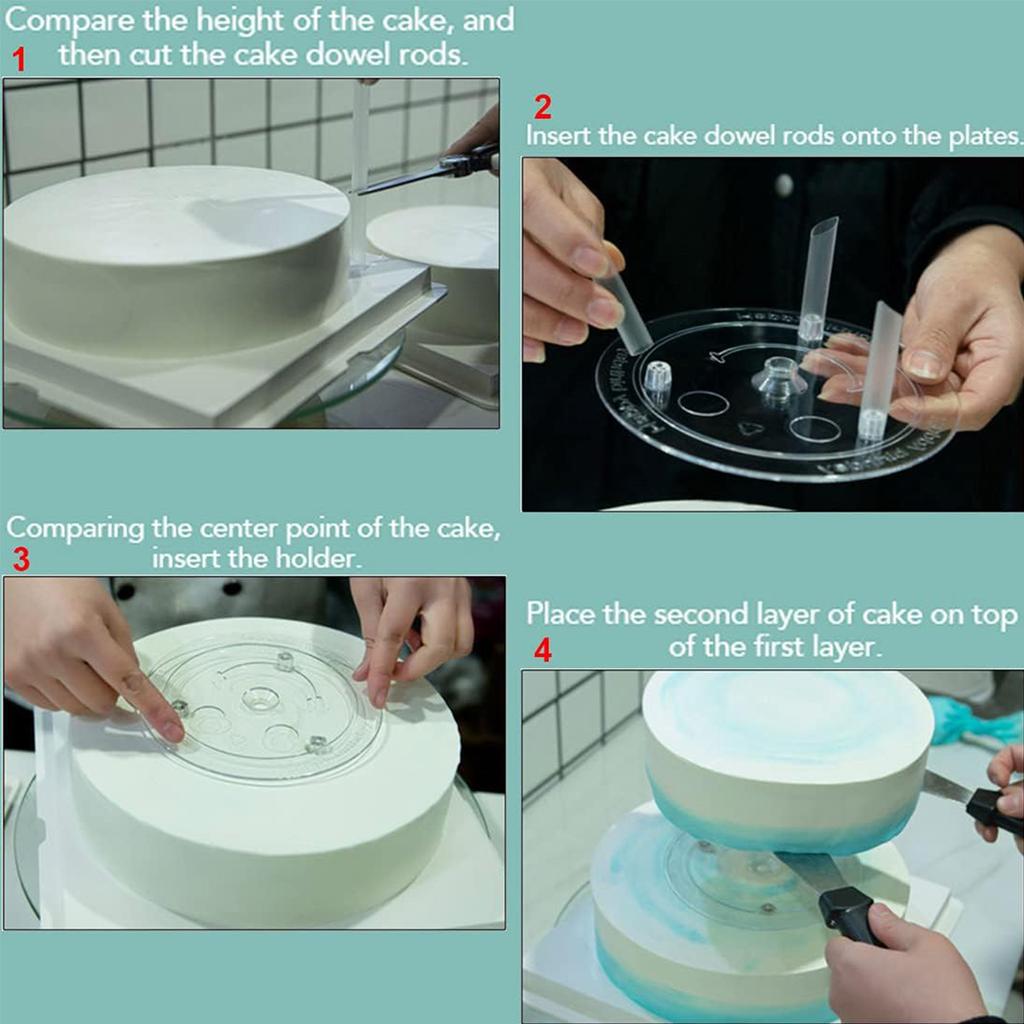 12 Pieces Plastic White Sticks Dowel Rods  in Cake Stands and 4 Pieces Cake Separator Plates for Tiered Cake Stacking