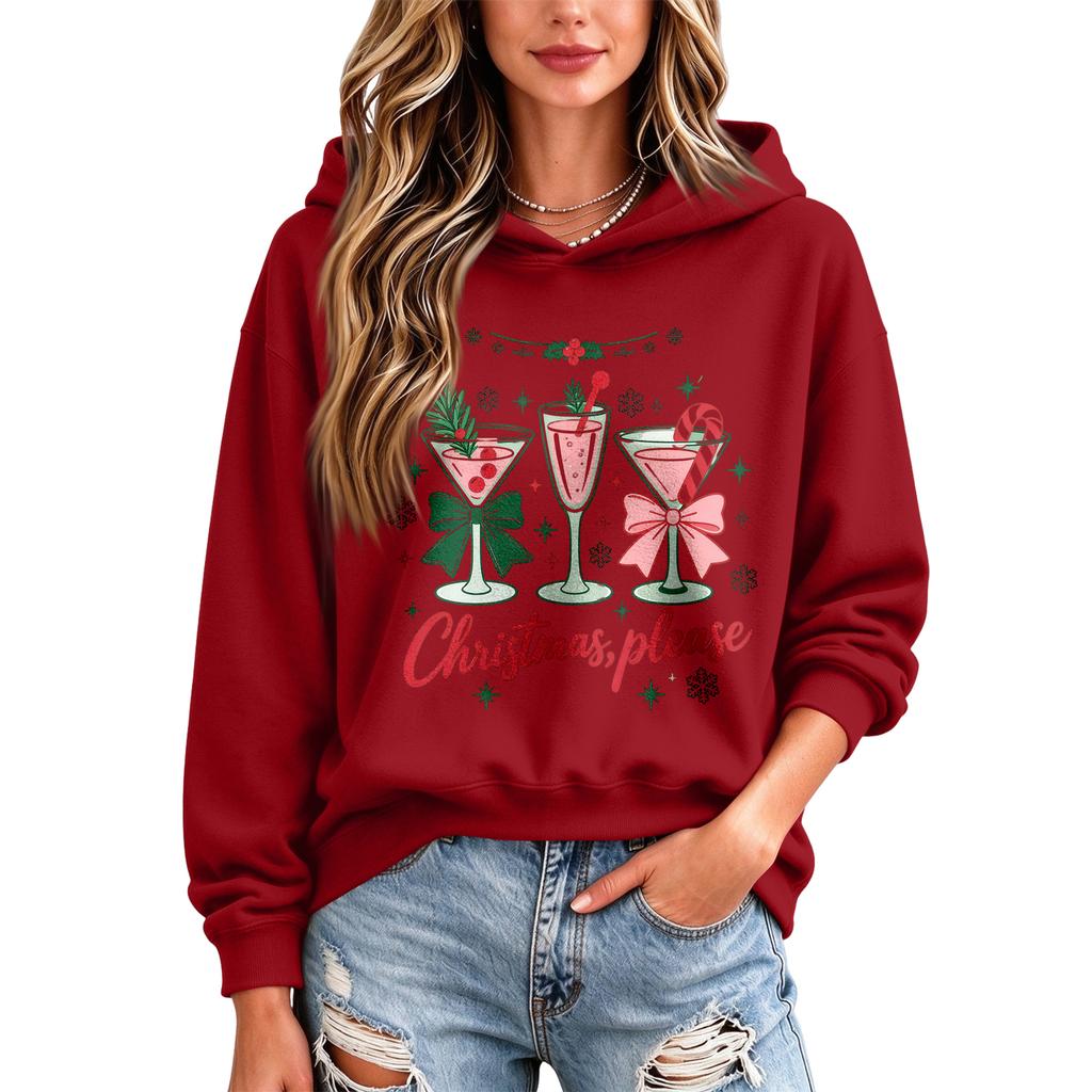 Women's Casual Christmas Print Hooded Top for Holiday and Winter Wear
