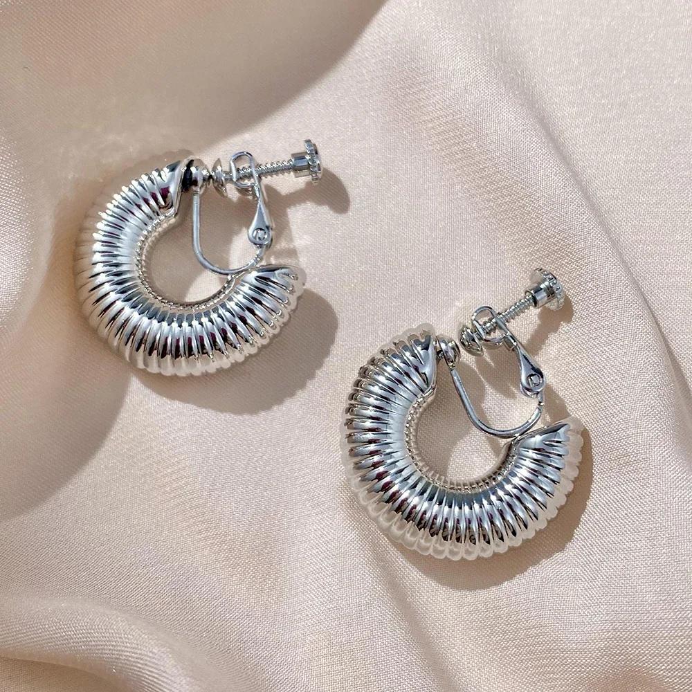Vintage Oversize Chunky Round Circle Clip Earring for Women C Shape Tube Thick Without Pierced Hoop Earclips Jewelry Trendy