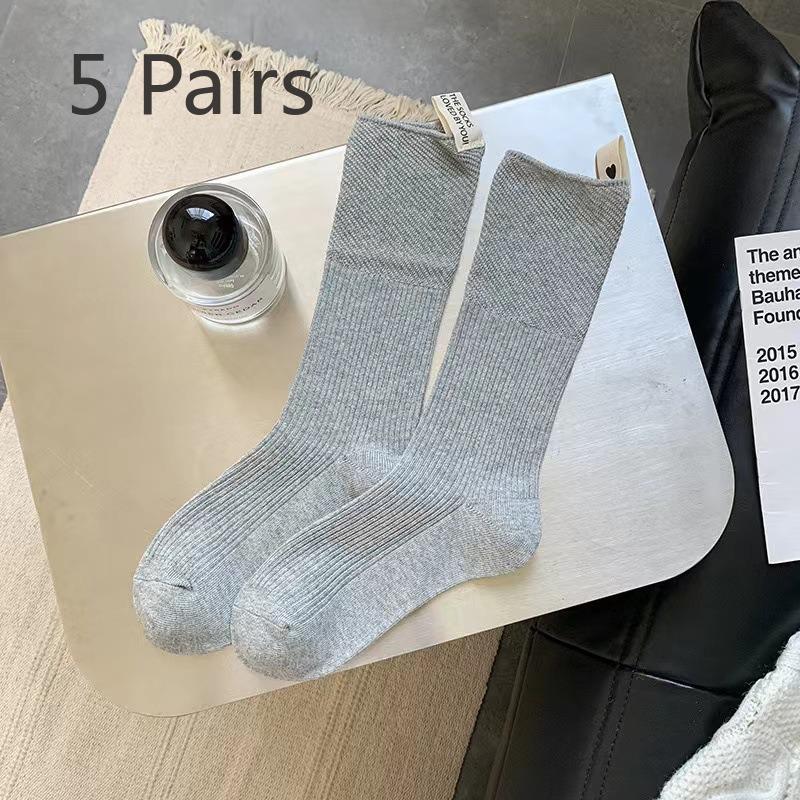 5 Pairs of Women's Solid Color Fashion Versatile Tube Stack Socks