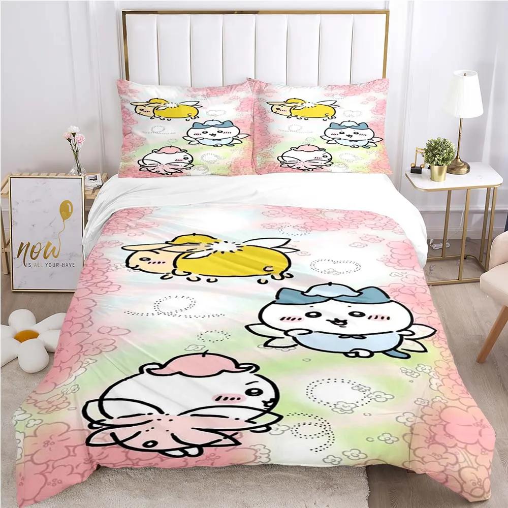Cartoon Chiikawa Pattern Quilt Cover Pillowcase Two or Three Piece Multi Size Duvet Cover Bedding Sets Christmas Gift