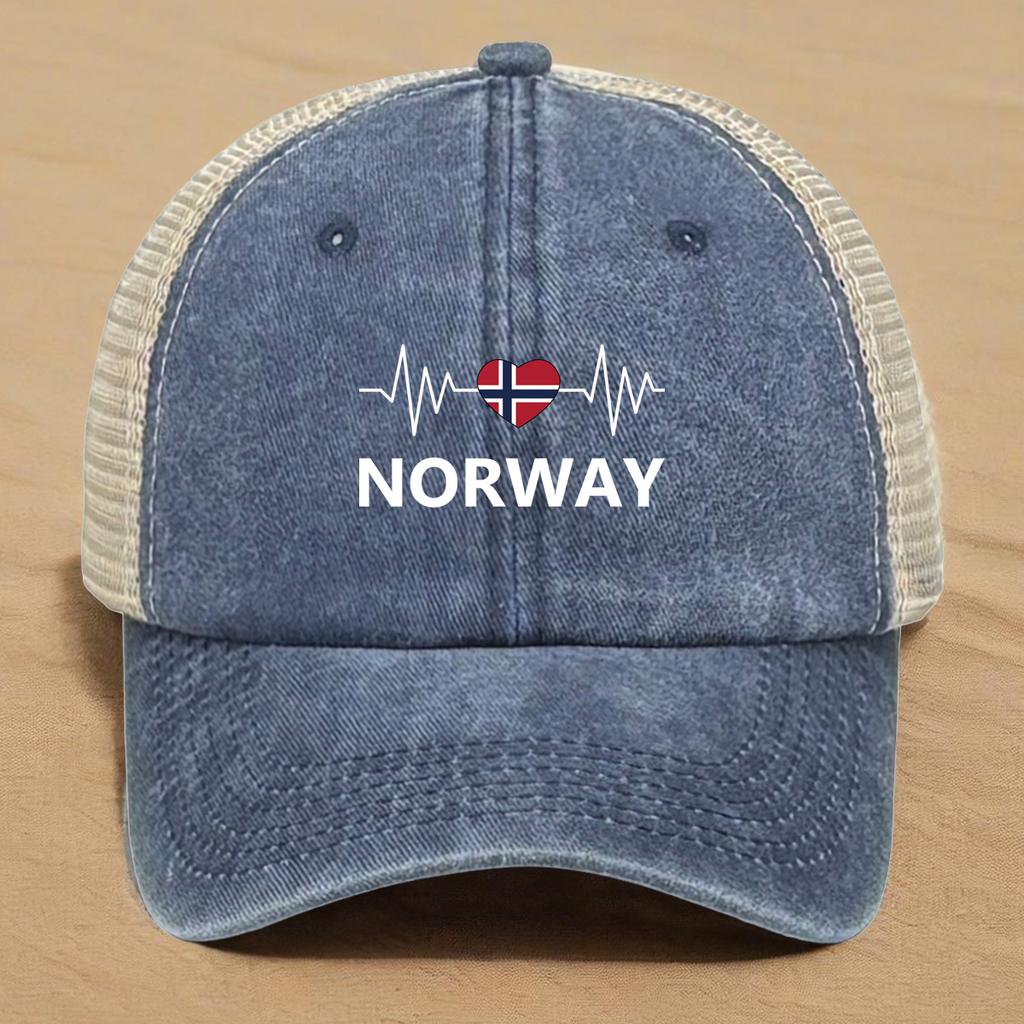 NORWAY Flags Print Snapback Mesh Cap Caps For Man Washed Retro Distressed Adjustable Baseball Hat Ideal Choice For Casual Wear