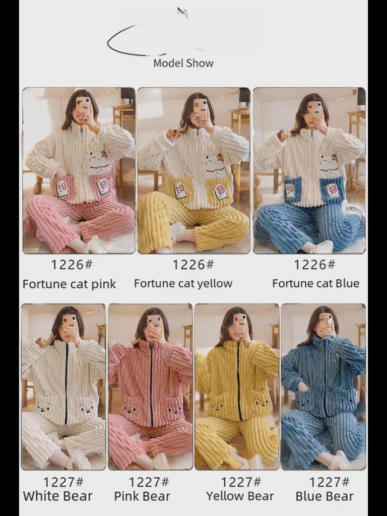 Pyjama d'hiver pour femme grande taille en velours corail et jacquard - Vêtement d'intérieur doux et confortable (Jusqu'à 200 livres)