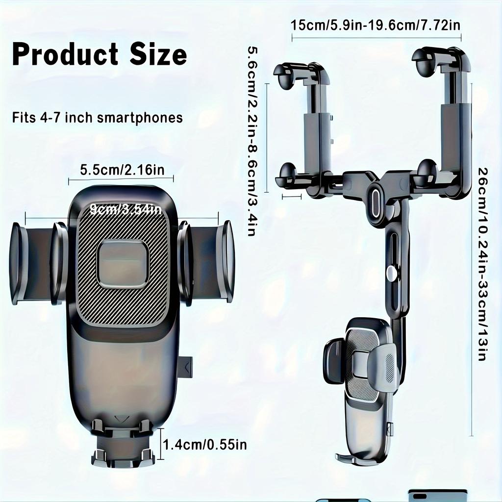 Car Rearview Mirror Phone Holder 360° Retractable Cell Phone Holder Clip Phone GPS Support Phone Mount Stand Auto Accessories