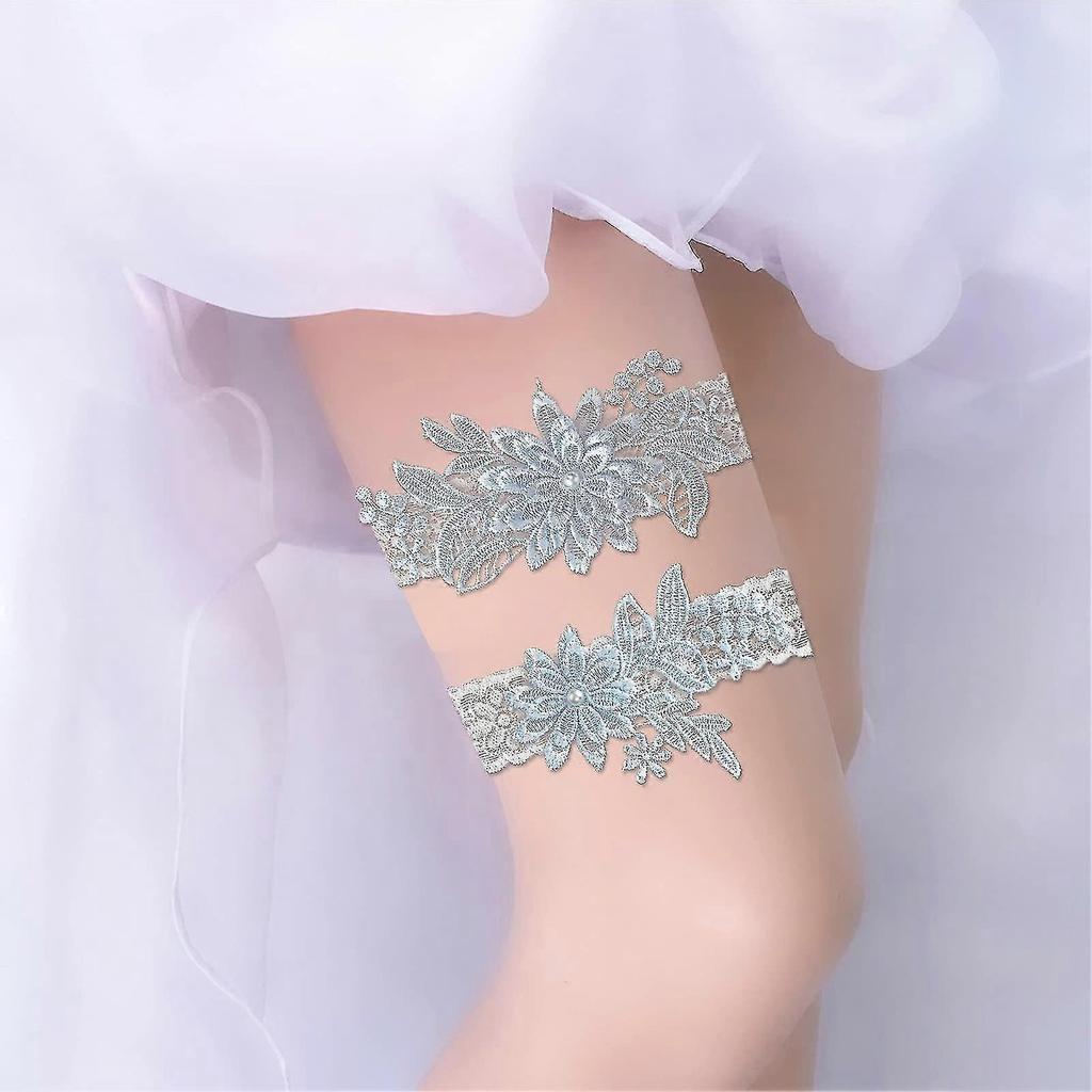 Wedding Garter For Brides, 2pcs Women's Lace Leg Garter, Wedding Underwear Elastic Rhinestone Garter For Bride yu