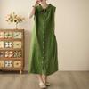 Green Sleeveless Shirt Dress Women's Summer New Design Sense Loose and Thin Lace-up Temperament Long Skirt
