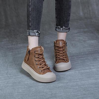 Damen High-Top Leder Retro Sneaker, Plus Samt, Herbst 2023, Größen 40-43.