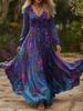 2026 Women's Spring/Summer V-Neck Long Sleeve Dress with Creative Pattern Background