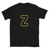 Buchstabe Z Gelbe Fette Schrift Einfaches Schwarzes T-Shirt