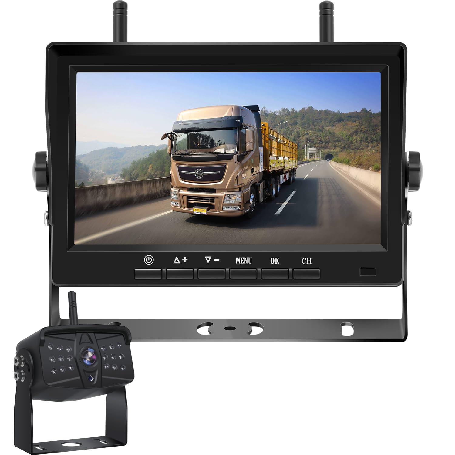 

Беспроводная камера заднего вида Tonowu, монитор с функцией записи, 24 В, резервная камера заднего вида с диагональю 7 дюймов для IPS-экрана, разделенного на два дисплея, совместимая с