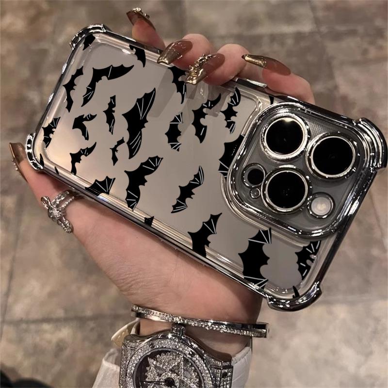 Black Bat Plating Phone Case For iphone 16 15 14 13 12 11 Pro Max 16 15 14 Plus Anti-Fall Airabag Back Cover For iPhone 17 Air
