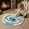 Indoor Decorative Floor Covering Round 3D Christmas Rug, Vortex Optical Illusion Area Santa Snowman Staircase Low Profile Fireplace Mat Depth Pattern,