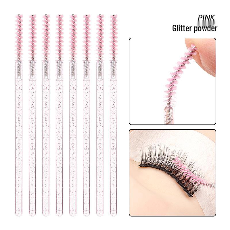 50-Pack Crystal Rod Eyelash Brushes & Curler Kit: Straight Head Brush, Spiral Tool & Eyebrow Comb
