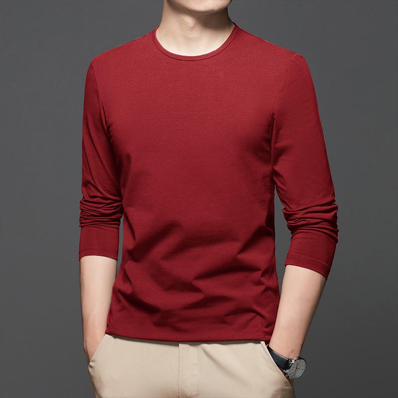 "2024 Men's White Cotton Long-Sleeve Crew Neck T-Shirt - Casual Spring & Autumn Top"