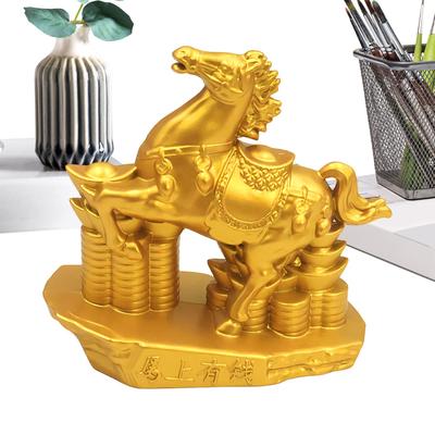 Metal Golden Horse Statue Feng Shui Horse Year Ornament Chinese New Year Wealth Animal Figurine Home Office Desktop Ornament
