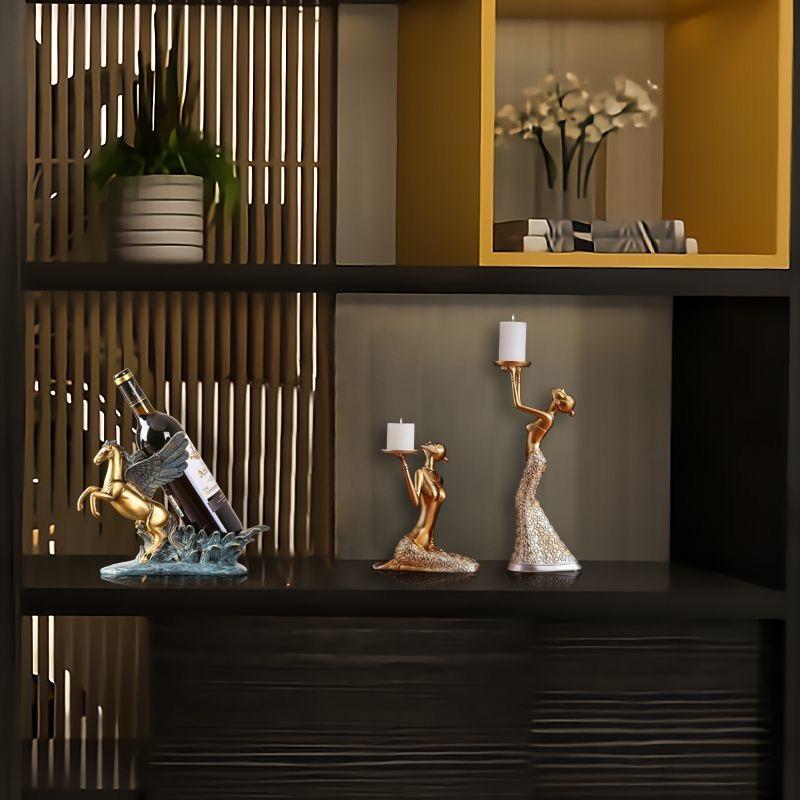 Porta-velas de Resina Menina Romântica Nórdica – Decoração Criativa para Mesa de Jantar e Casa